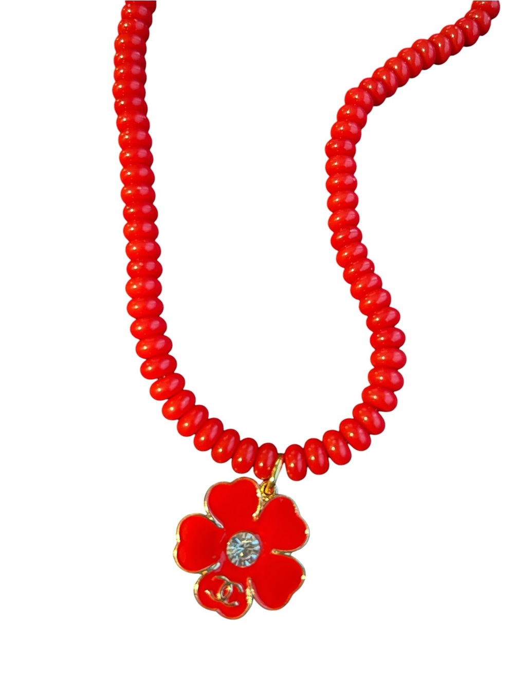Fashion Jewelry Red Beaded Floral Pendant Necklace - Women Jewelry